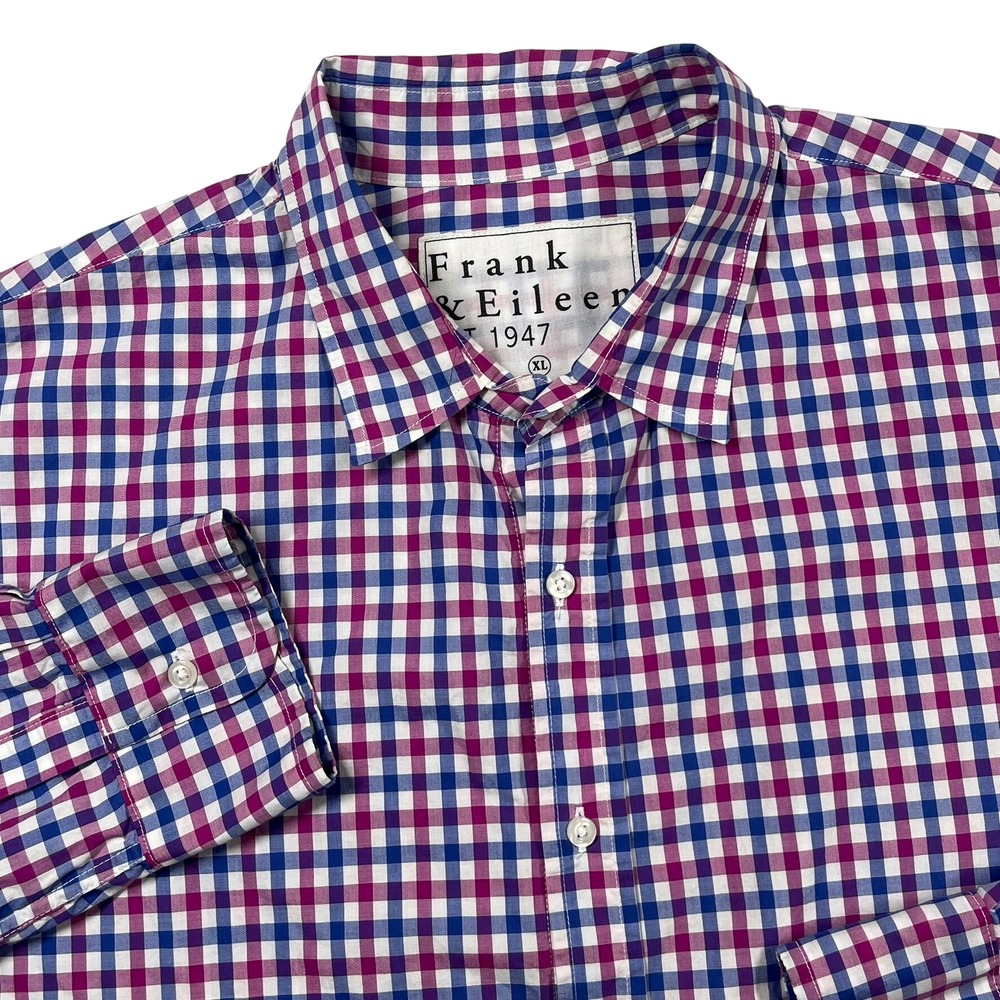 Frank & Eileen Button Up Mens XL Blue Purple Gingham Italian Fabric California
